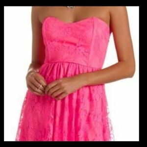 Pink Lace Charlotte Russe Strapless Skater Dress